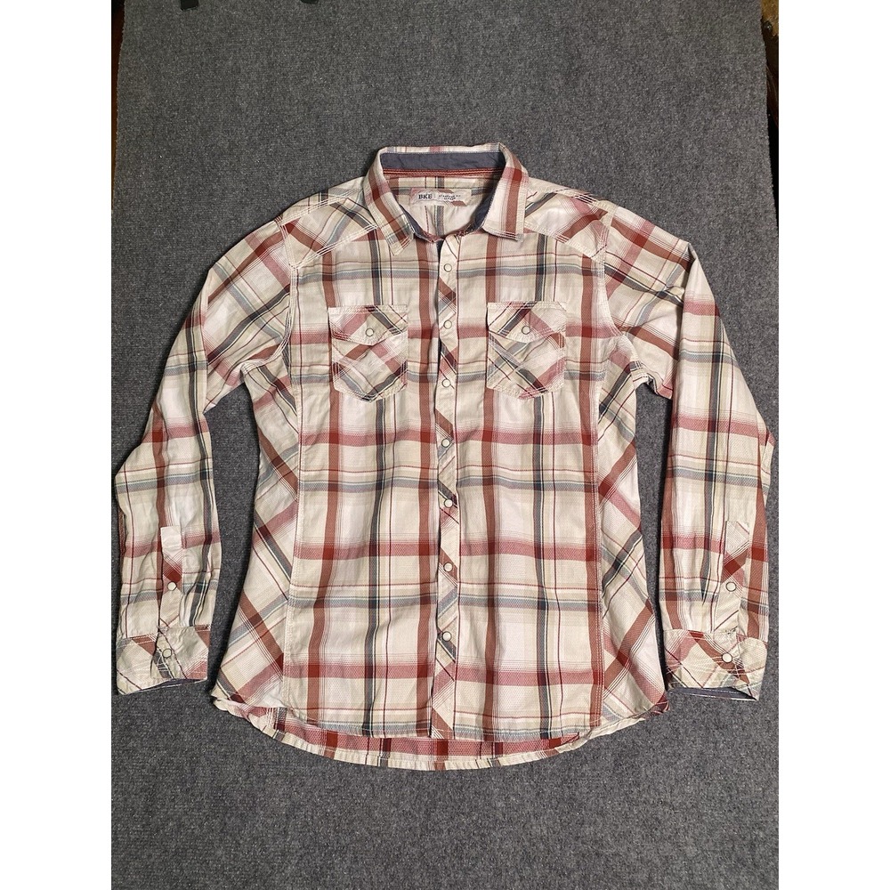BKE Buckle Western Pearl Snap Long Sleeve Shirt Plaid, Standard Fit, Size XL
